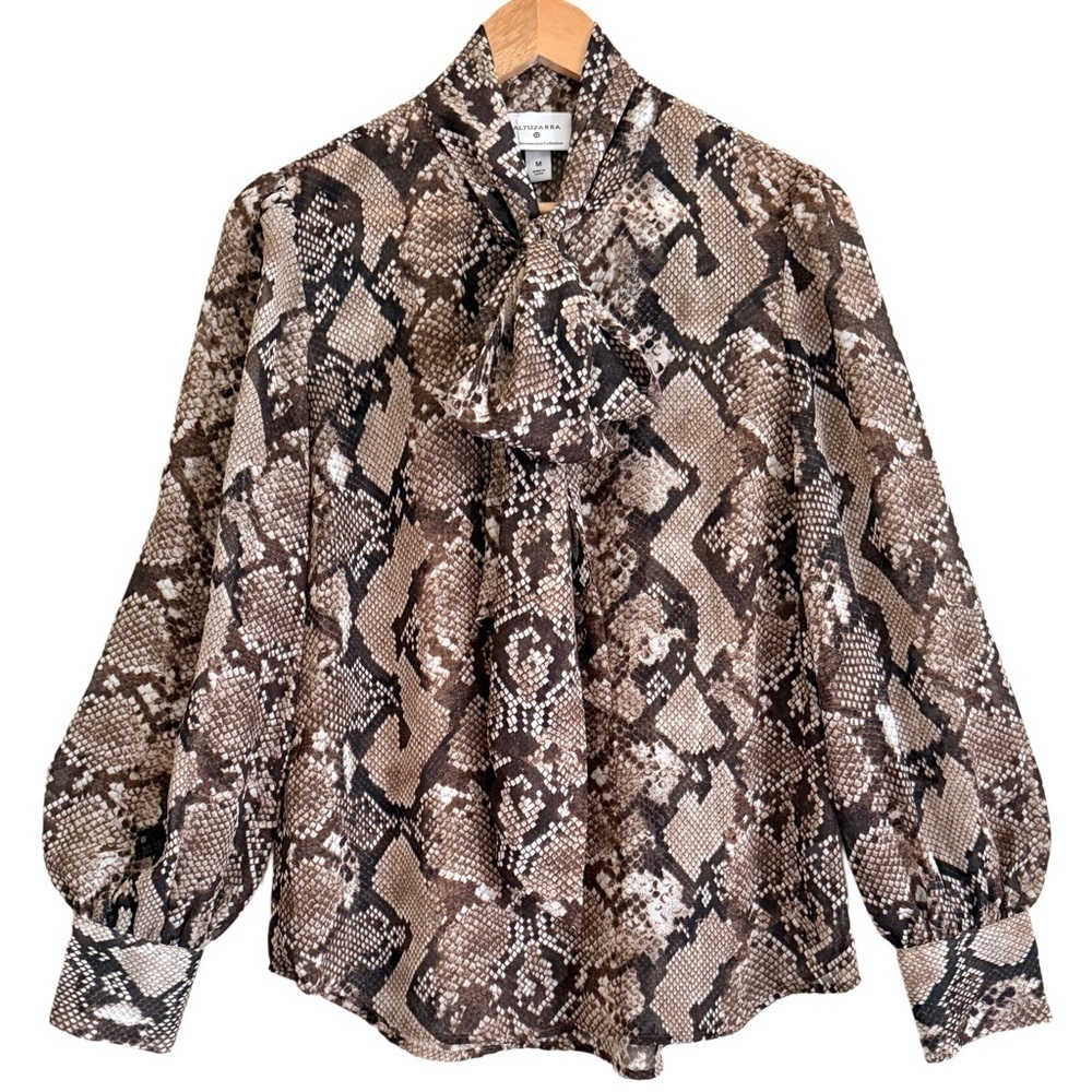 ALTUZARRA X Target Preppy Lightweight Formal Snakeskin print Chiffon Blouse Sz M